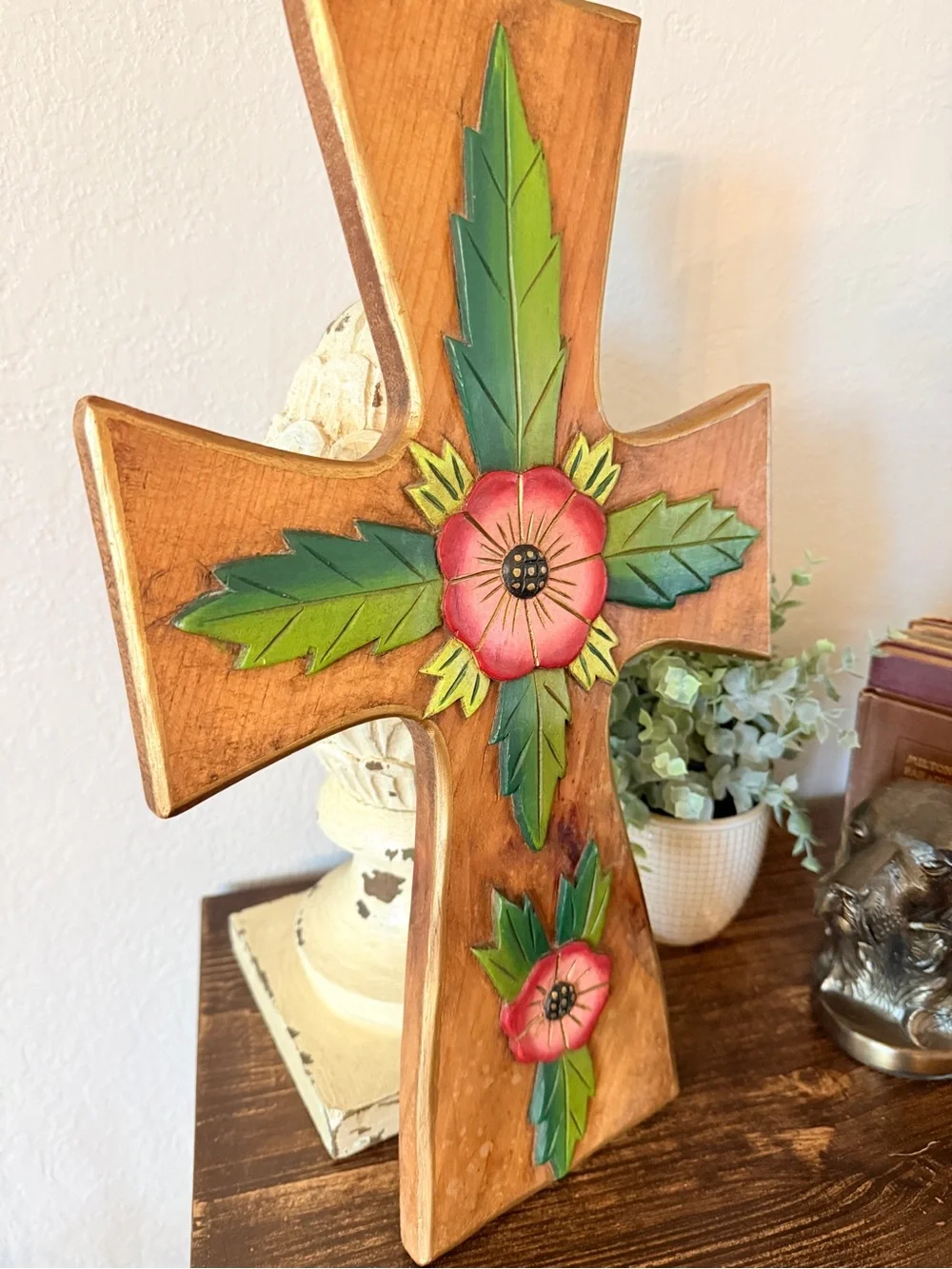 OOAK Large Hand-Carved/Painted Wooden Cross - Picture 10 of 13